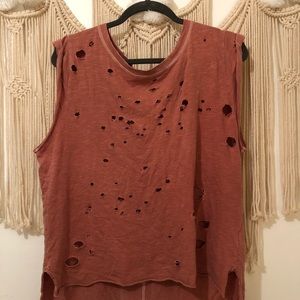 Free people orange burn out distressed Tee